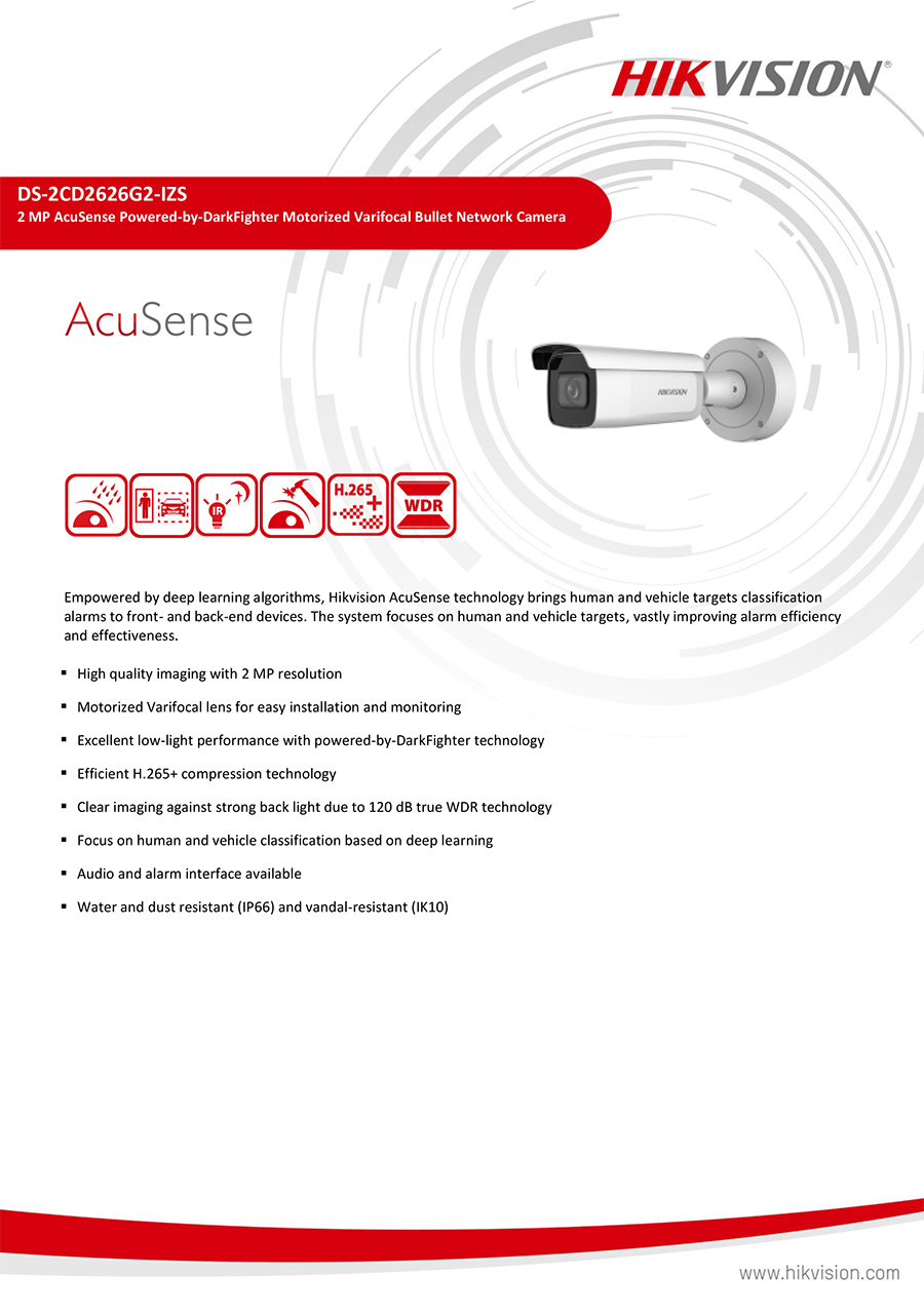 HIKVISION DS-2CD2626G2-IZS (2.8-12 mm.) กล้องวงจรปิด IP CAMERA 2MP เลนส์ซูม AcuSense Varifocal Bullet BY BILLIONAIRE SECURETECH DS-2CD2626G2-IZS
