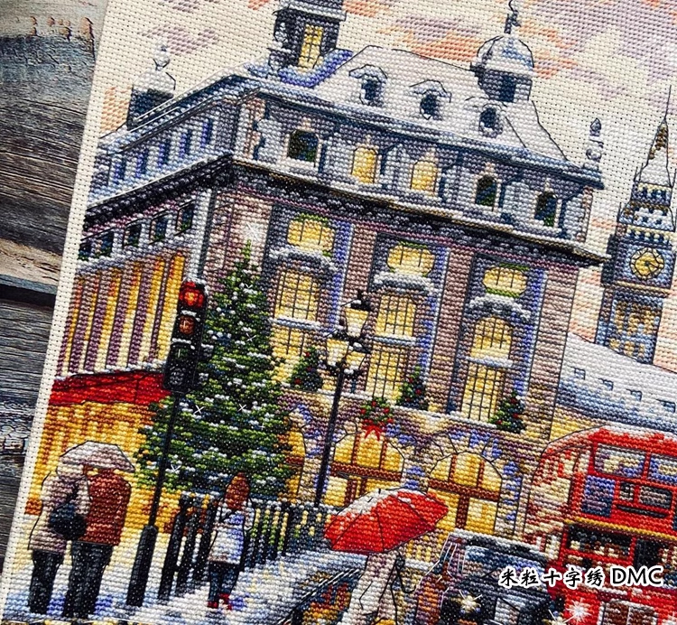 view-1106 *สินค้าหมด* ชุดปักครอสติช ลายเมืองลอนดอน (ผ้า14CTพิมพ์ลาย ปัก 2 เส้นเล็ก) ขนาด 54*41 ซม.ผ้าครอสติช 14CTพิมพ์ลายปักบนผ้า ไหมคอตตอน 37 สี ผังลาย เข็ม