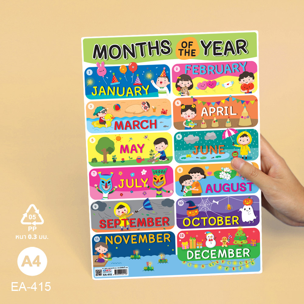 โปสเตอร์ความรู้ ป้ายนิเทศA4 คำศัพท์ Months of the Year EA-415