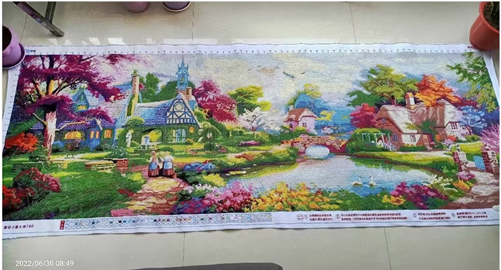 home-1167 *สินค้าหมด* ชุดปักครอสติช ลายวิลล่าในป่าใหญ่ (ปักเต็มผืนผ้า ไม่มีเดินเส้น ผ้า11CTพิมพ์ลาย ปัก 3 เส้นเล็ก) ขนาดใหญ่ 150*65 ซม.ผ้าครอสติช 11CTพิมพ์ลายปักบนผ้า ไหมคอตตอน 42 สี ผังลาย เข็ม