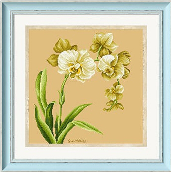orchid-1013 *สินค้าหมด* ชุดปักครอสติช ลายช่อกล้วยไม้ ขนาด 49*49 ซม.ผ้าครอสติช 11CTสีน้ำตาล พิมพ์ลายปักบนผ้า ไหมคอตตอน 20 สี ผังลาย เข็ม