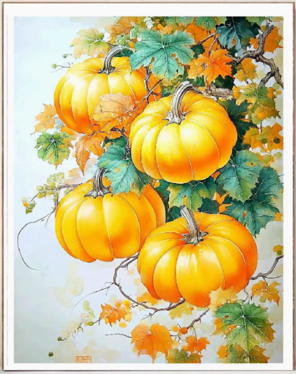 pumpkin-1001 *พร้อมส่ง* ชุดปักครอสติช ลายช่อฟักทอง (ปักเต็มผืนผ้า ไม่มีเดินเส้น ผ้า9CTพิมพ์ลาย ปัก 4 เส้นเล็ก) ขนาด 60*80 ซม.ผ้าครอสติช 9CTพิมพ์ลายปักบนผ้า ไหมคอตตอน 31 สี ผังลาย เข็ม