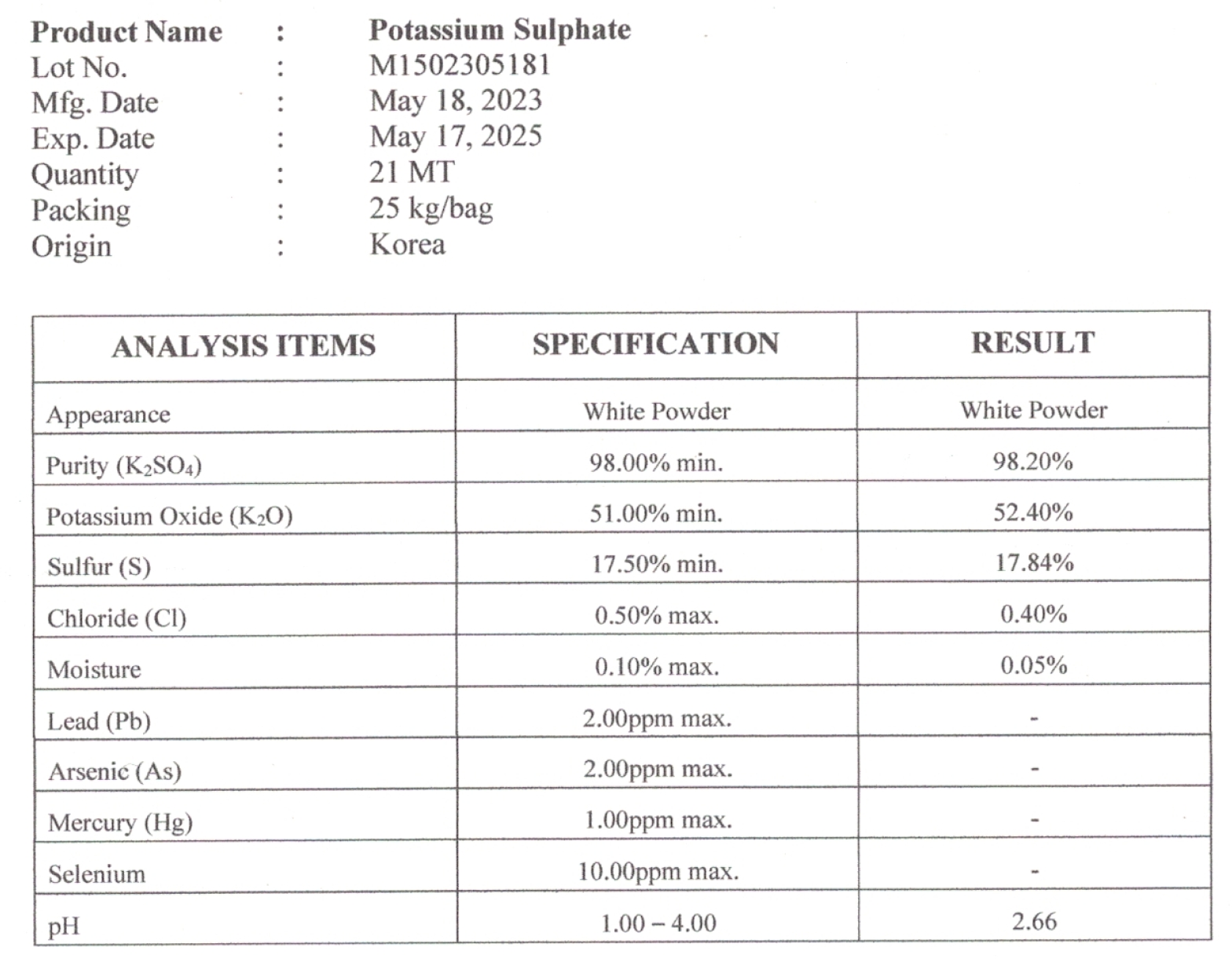 K2SO4 Potassium Sulphate SOP ปุ๋ยเกล็ด Solu-K (0-0-51+18.5S) ปุ๋ยหวาน (เกาหลีใต้) บรรจุ 1 กิโลกรัม (R)