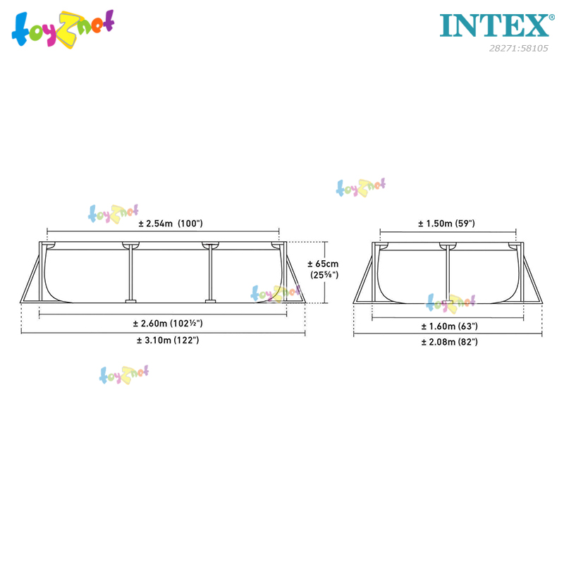 Intex Rectangular Frame Pool 2.6x1.6x0.65 m no.28271 + Bestway Frame Pool Cover 2.64x1.74 m no.58105