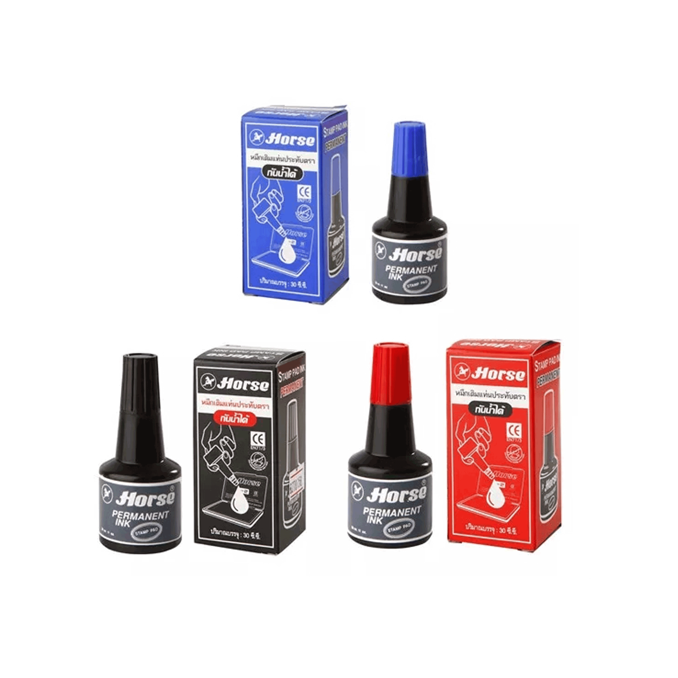 หมึกเติมแท่นประทับ Stamp Pad Refill Ink ตราม้า Horse ชนิดกันน้ำ ปริมาณ 30 cc จำนวน 1 ขวด