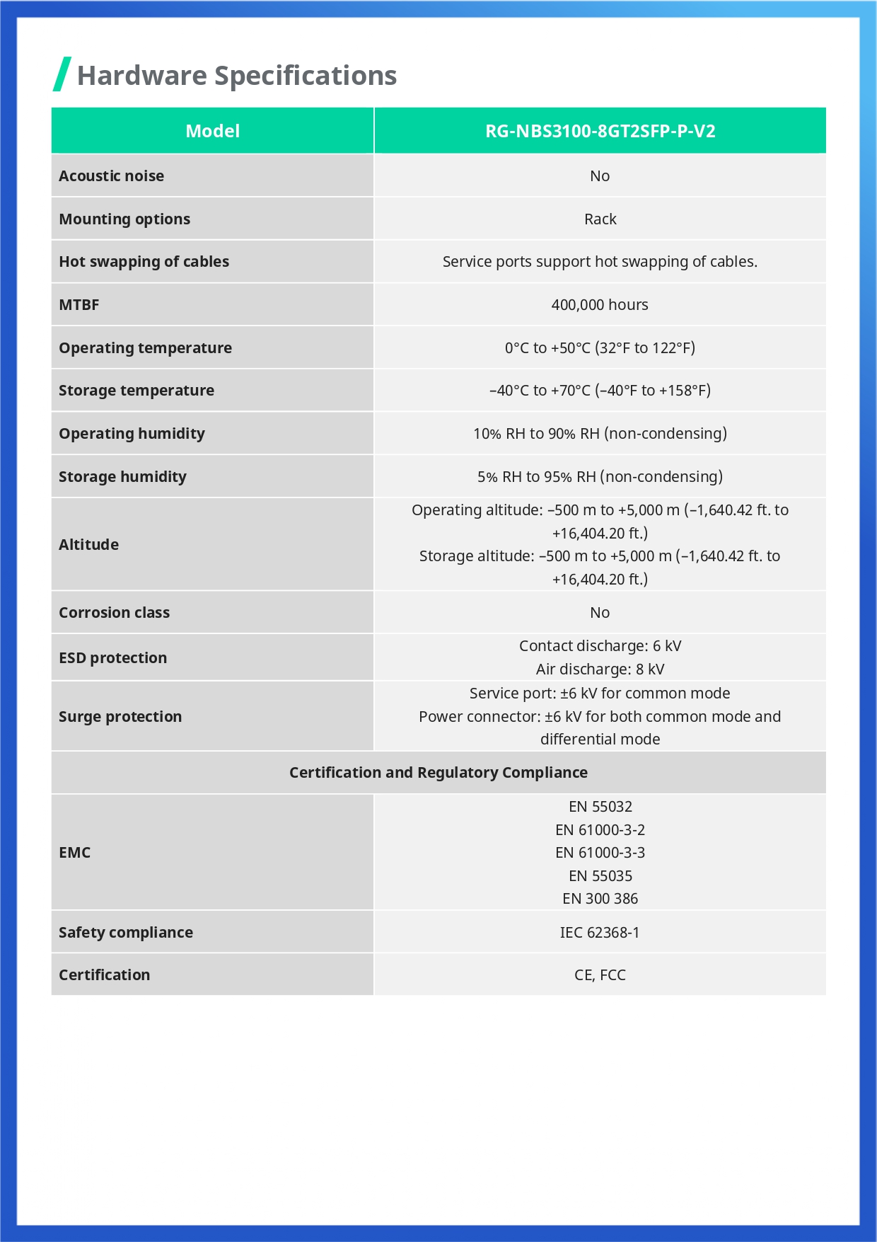 RUIJIE RG-NBS3100-8GT2SFP-P-V2 / 10 Port Gigabit Cloud Manage POE+ Switch Layer 2, 8 Port POE Gigabit + 2 Port SFP 125W BY BILLIONAIRE SECURETECH RG-NBS3100-8GT2SFP-P-V2