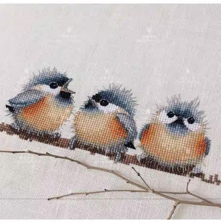 bird-1108 *สินค้าหมด* ชุดปักครอสติช ลาย 6 นกน้อย (ผ้า11CTพิมพ์ลาย ปัก 3 เส้นเล็ก) ขนาด 51*20 ซม.ผ้าครอสติช 11CTพิมพ์ลายปักบนผ้า ไหมคอตตอน 23 สี ผังลาย เข็ม