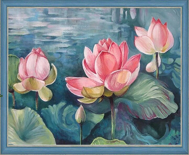 bua-1011 *สินค้าหมด* ชุดปักครอสติช ลายภาพวาดบึงบัว (ปักเต็มผืนผ้า ไม่มีเดินเส้น ผ้า11CT พิมพ์ลาย ปัก 3 เส้นเล็ก) ขนาด 70*50 ซม.ผ้าครอสติช 11CTพิมพ์ลายปักบนผ้า ไหมคอตตอน 24 สี ผังลาย เข็ม