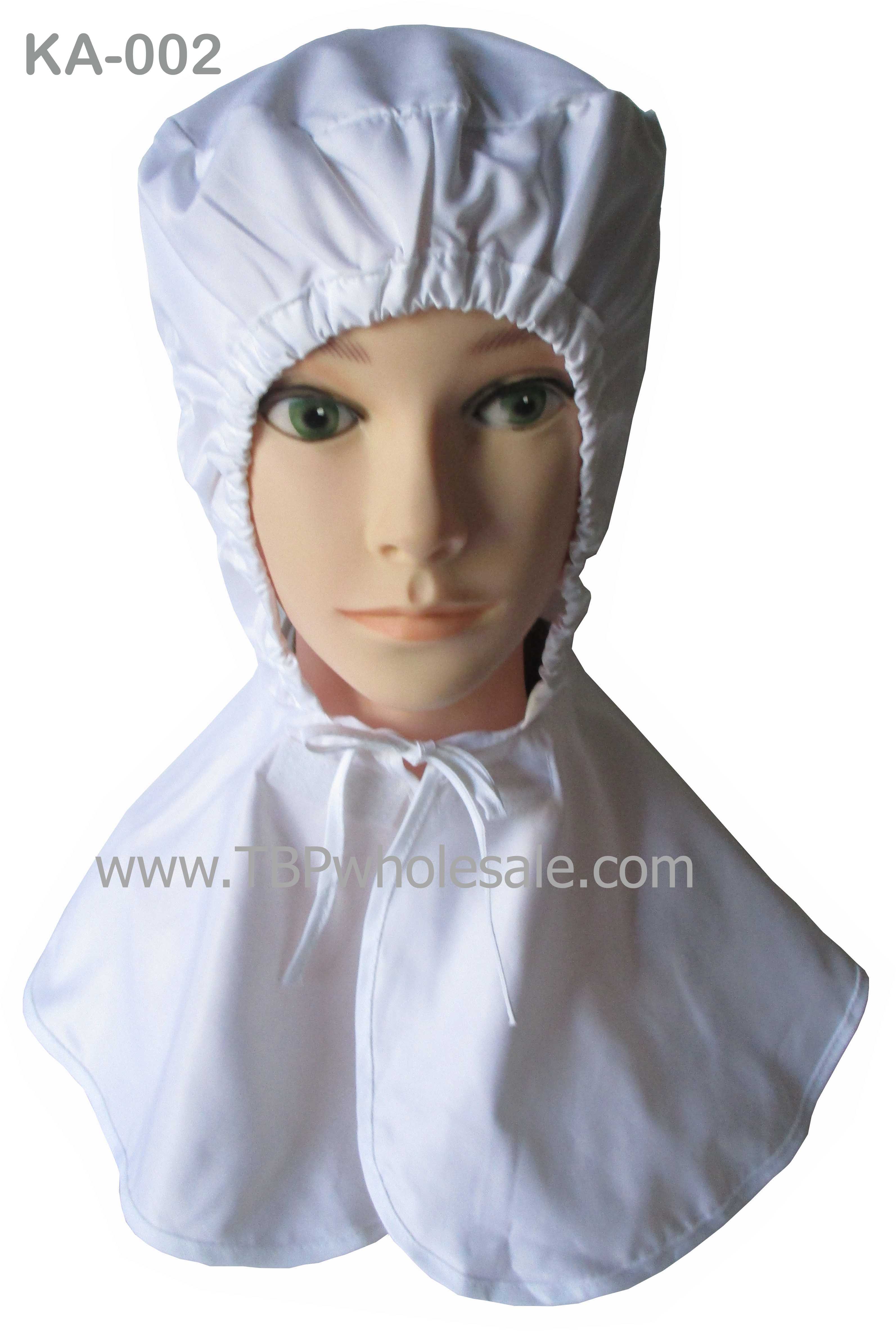 KA-002===ราคาส่ง 95 บาท ขั้นต่ำ 100 ใบ หมวกคลุมไหล่ ไม่มีปีกหมวก ผ้าทั้งใบ เจาะรูตาข่ายที่หู กรอบหน้าเย็บยางยืดกันผมตกหล่น สนใจติดต่อ 0810110084/023972066