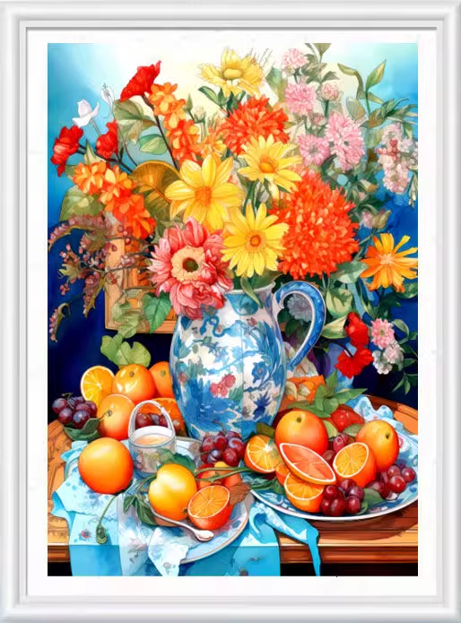 vase-1005 *สินค้าหมด* ชุดปักครอสติช ลายแจกันดอกไม้และผลไม้ (ปักเต็มผืนผ้า ไม่มีเดินเส้น ผ้ามีประกาย ปักครั้งละ 3 เส้นเล็ก) ขนาด 50*68 ซม.ผ้าครอสติช 11CTพิมพ์ลายปักบนผ้า ไหมคอตตอน 47 สี ผังลาย เข็ม
