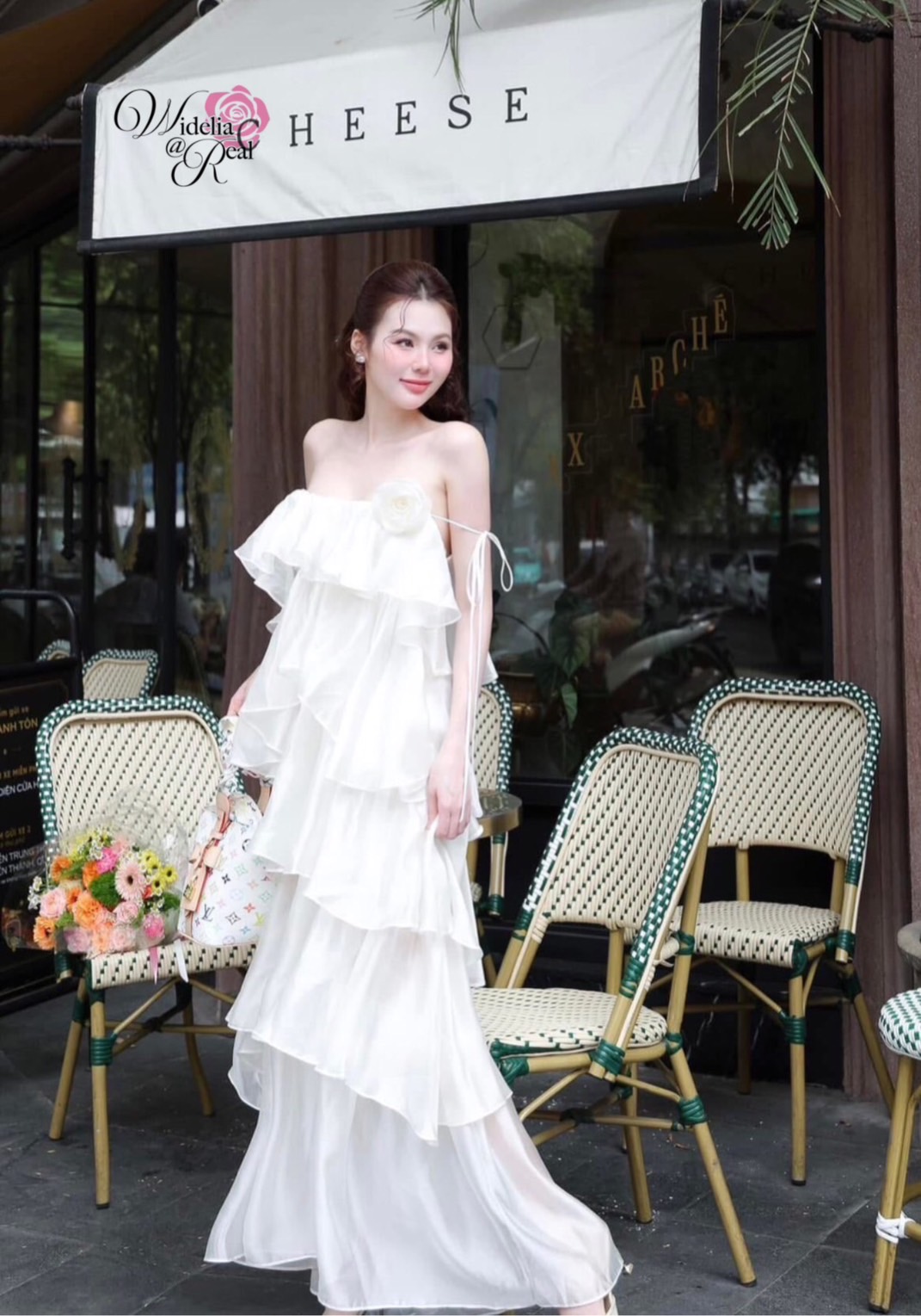 Korea Maxi dress แม็กซี่เดรสสายเดี่ยว (ขาว)