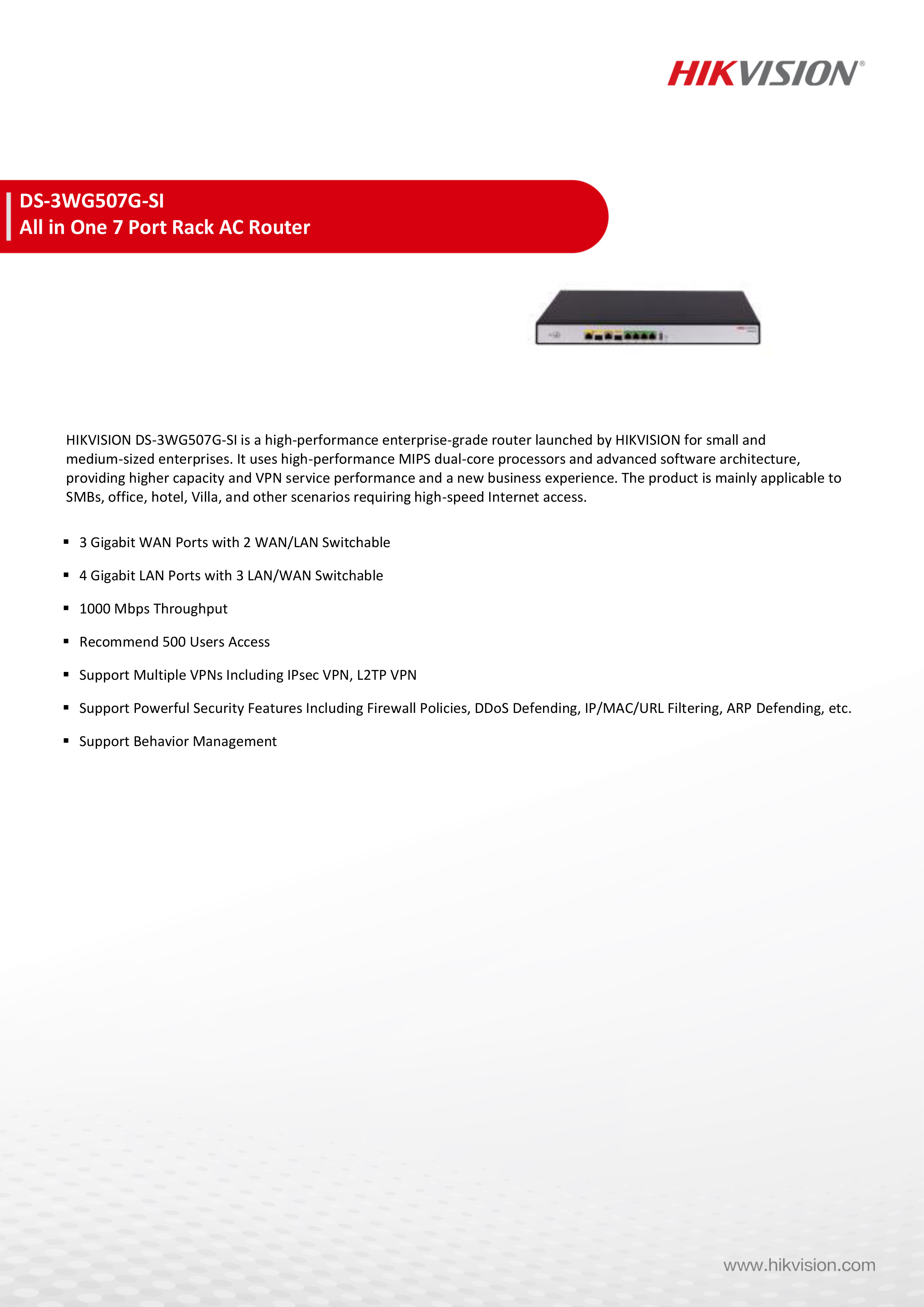 HIKVISION DS-3WG507G-SI : All in One 7 Port Rack Router BY BILLIONAIRE SECURETECH DS-3WG507G-SI