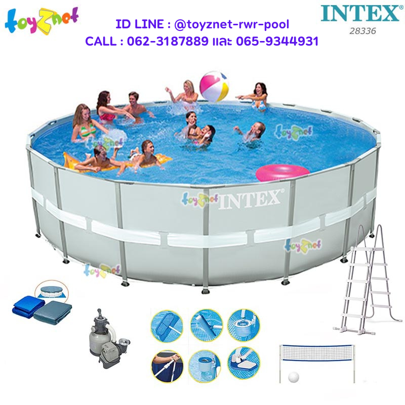 Intex Ultra Frame Pool Set 18ft (5.49x1.32 m) w/Sand-Saltwater System, ladder, ground cloth, pool cover, deluxe pool maintenance kit and volleyball set no.28336