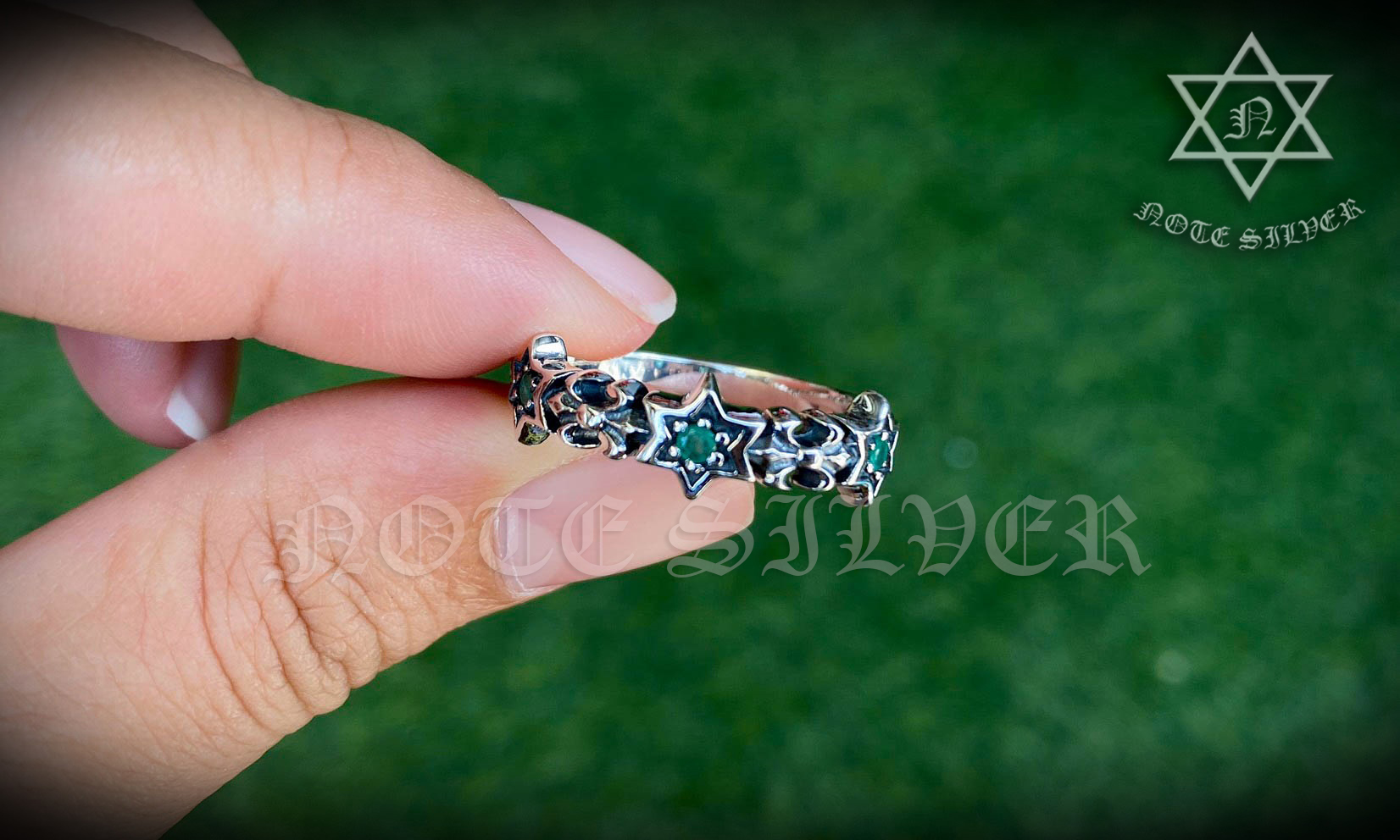 แหวนเงินแท้ ดาวหกแฉกฝังมรกต Sterling Silver 925 NSRG2521