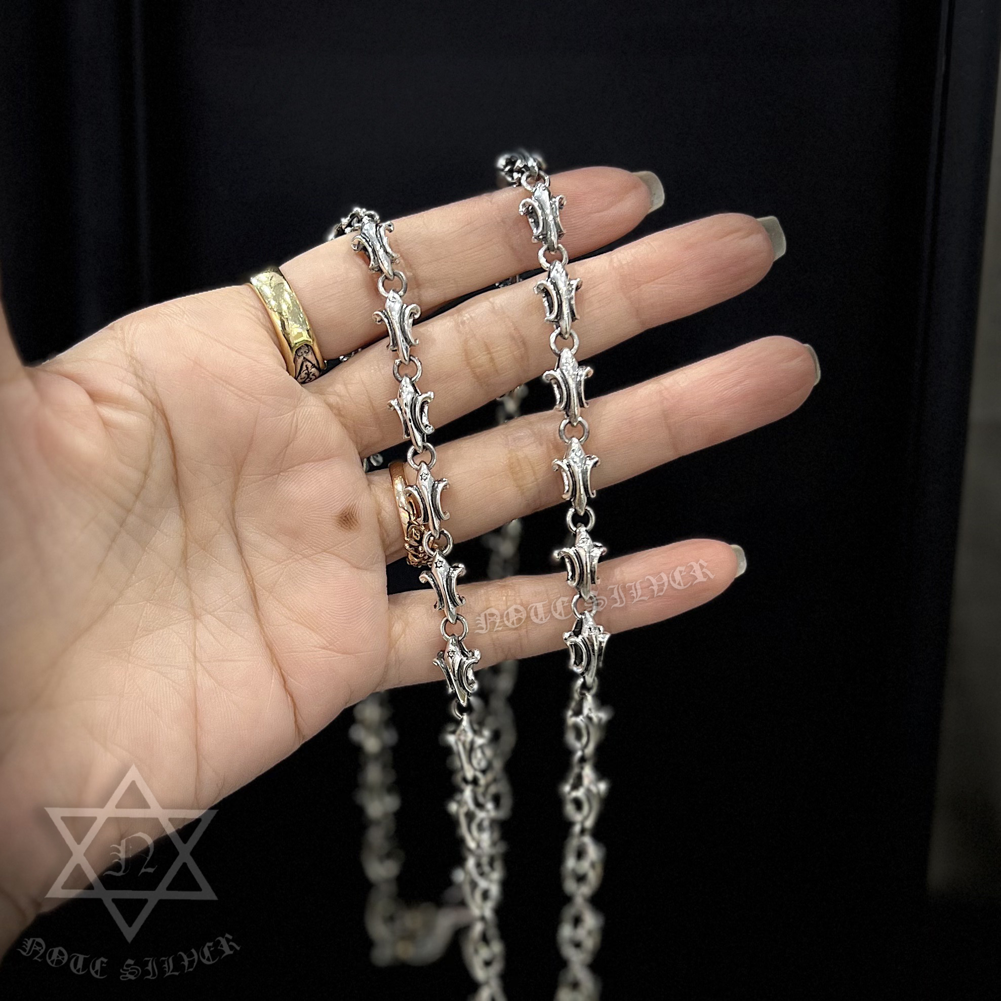 สร้อยคอเงินแท้ ลายดอกเฟลอร์เดอลีส์ Fleur De Lis ตะขอ David Star 26-28" NSNL1187