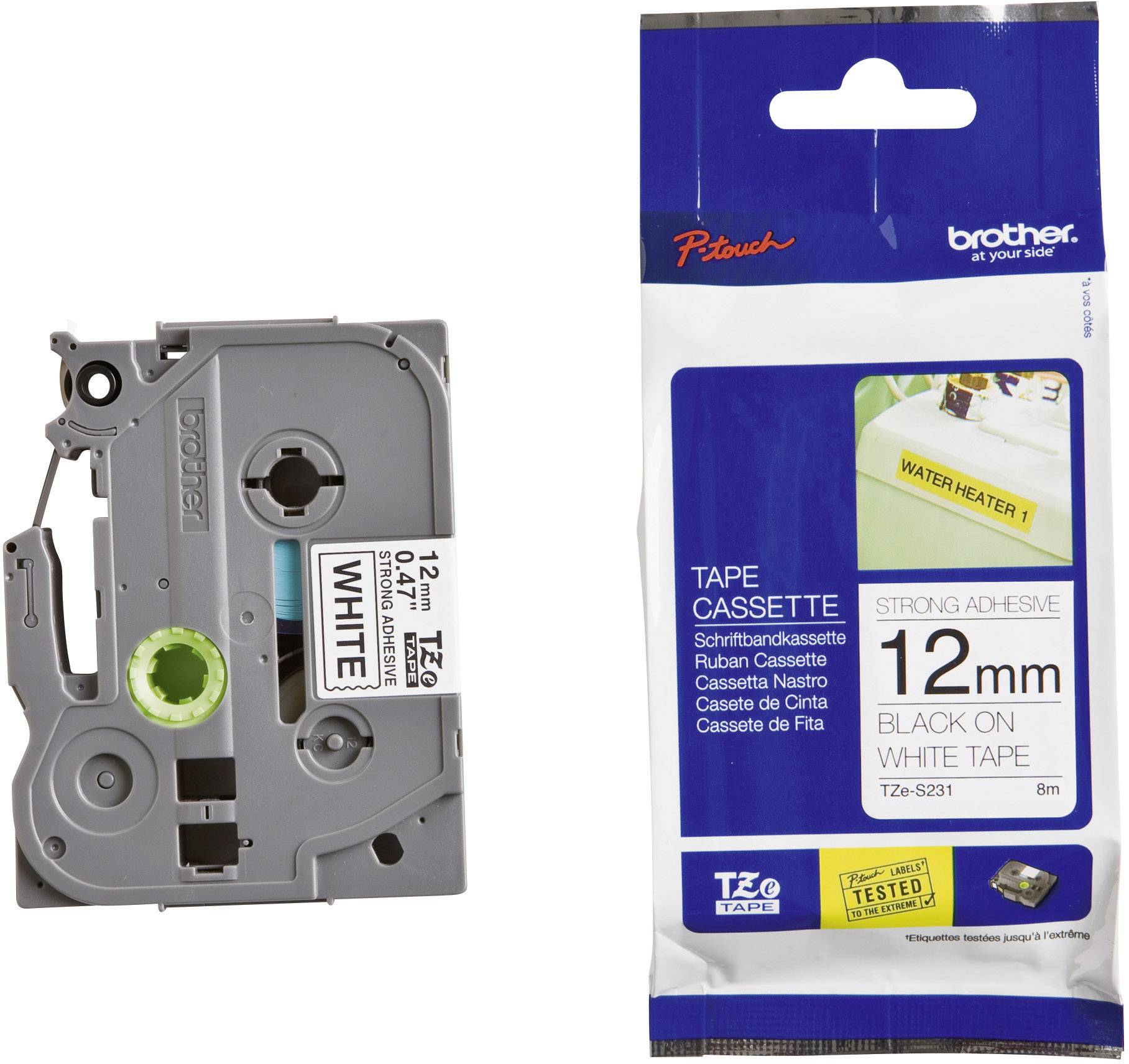 เทปพิมพ์อักษรกาวเหนียวพิเศษ BROTHER 12 mm. - อักษรดำพื้นขาว TZE-S231