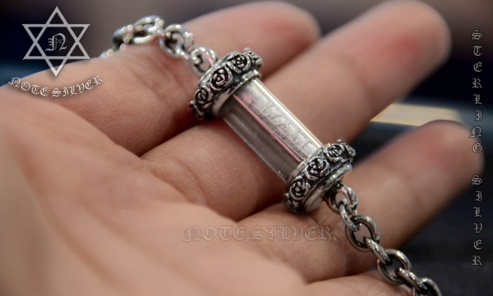 ปลอกตะกรุดเงินแท้ ลายกุหลาบ ข้อมือลายฮาเล่ย์ Sterling Silver 925 NSBL2759