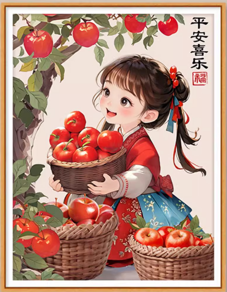 girl-1131 *สินค้าหมด* ชุดปักครอสติช ลายสาวน้อยแอปเปิ้ล (ปักเต็มผืนผ้า ไม่มีเดินเส้น ผ้า11CTพิมพ์ลาย ปัก 3 เส้นเล็ก) ขนาด 56*75 ซม.ผ้าครอสติช 11CTพิมพ์ลายปักบนผ้า ไหมคอตตอน 27 สี ผังลาย เข็ม