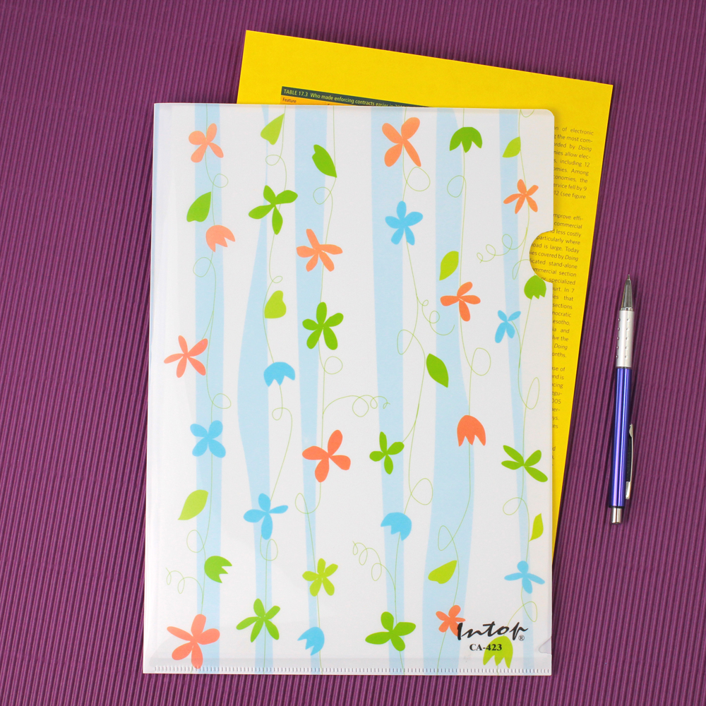 L-Type Plastic Folders A4 with Flower Pattern Printed