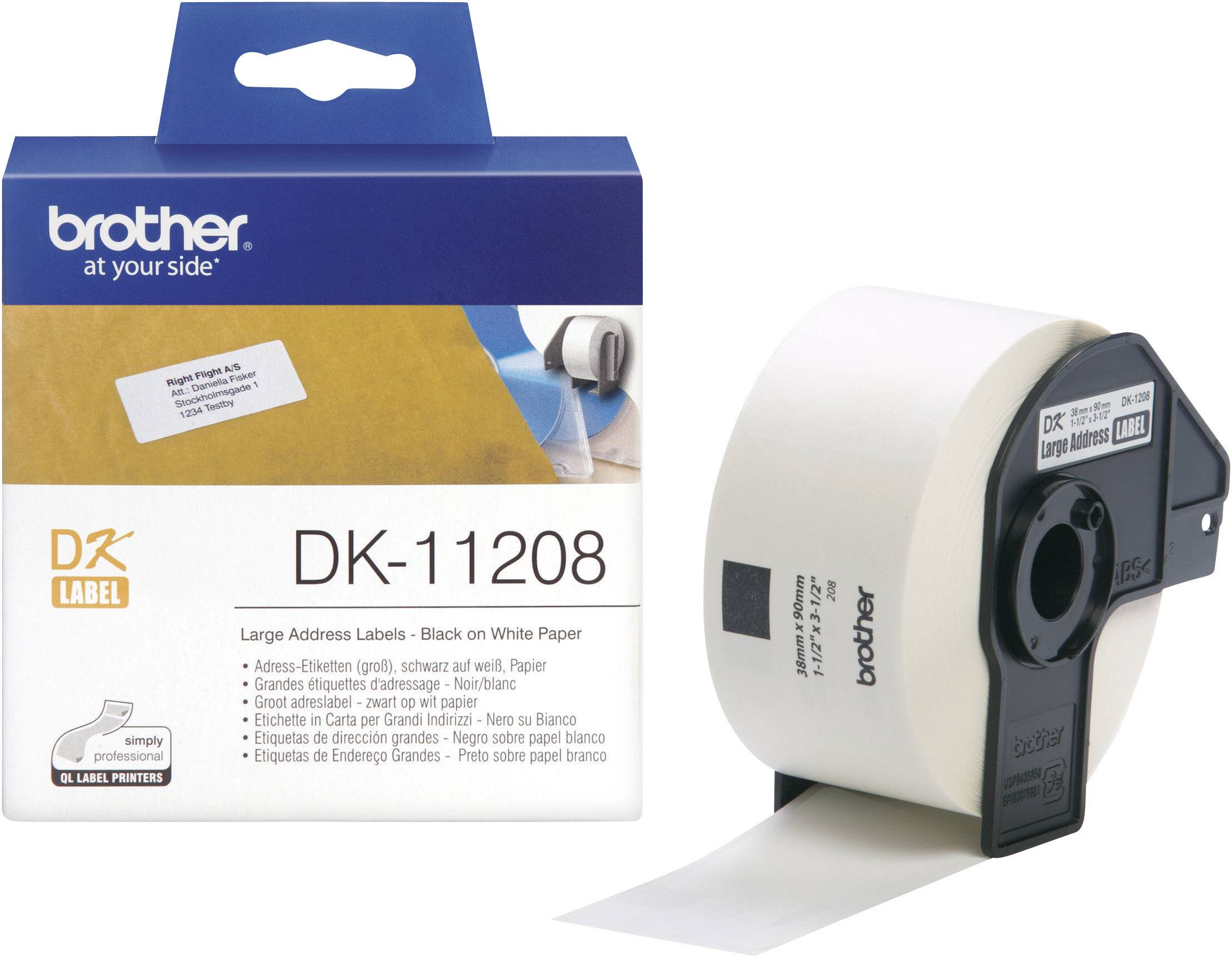 ป้ายสติ๊กเกอร์พิมพ์อักษร BROTHER DK-11208 - 38mm x 90mm