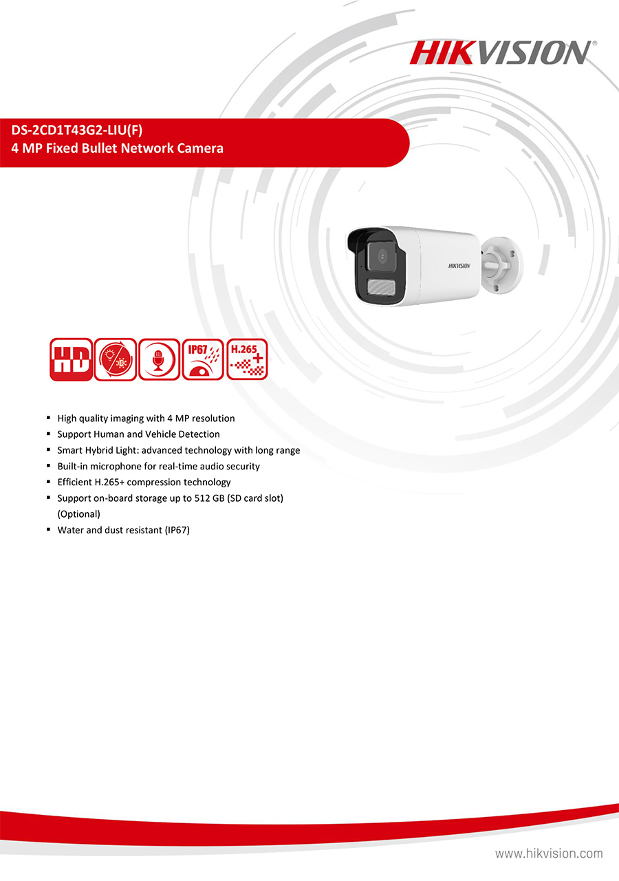 HIKVISION DS-2CD1T43G2-LIU (4mm.) กล้องวงจรปิดระบบ IP 4 ล้านพิกเซล Smart Hybrid Light มีไมค์ในตัว BY BILLIONAIRE SECURETECH DS-2CD1T43G2-LIU (4mm.)