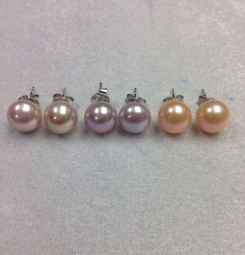 ต่างหูไข่มุกแท้ 8-8.5 มิล ก้านเงินแท้ มุกซาลาเปา