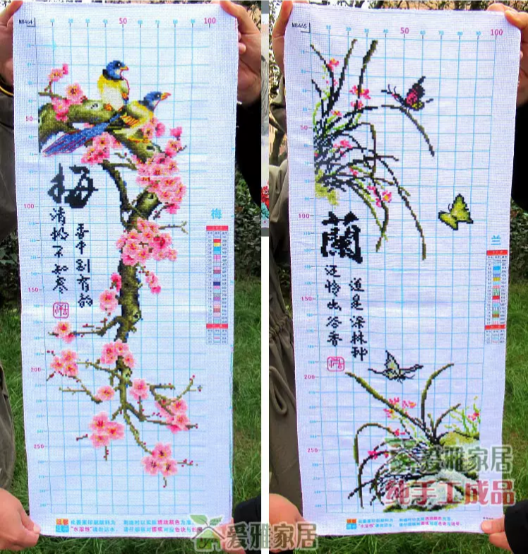 bloom-1026 *พร้อมส่ง* ชุดปักครอสติช นกน้อยกับกล้วยไม้ (ผ้า11CTพิมพ์ลาย ปัก 3 เส้นเล็ก) ขนาด 38*75 ซม. ผ้าครอสติช 11CTพิมพ์ลายปักบนผ้า ไหมคอตตอน 18 สี ผังลาย เข็ม