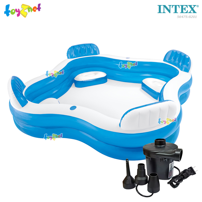 Intex Swim Center Family Lounge Pool 2.29x2.29x0.66 m Blue no.56475 + Electric Air Pump