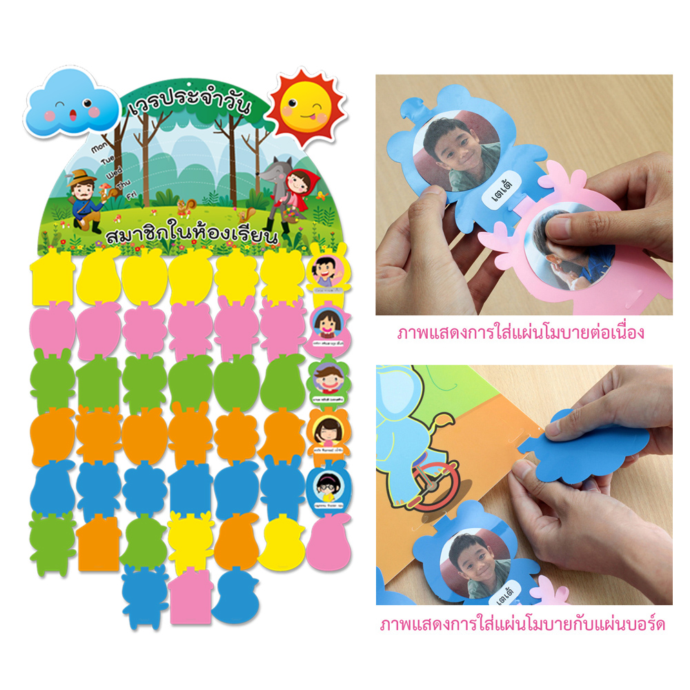 วิธีประกอบบอร์ดสมาชิกในห้องเรียน แบบโมบาย 45ชิ้น สำหรับติดภาพและชื่อ ET-734-737 