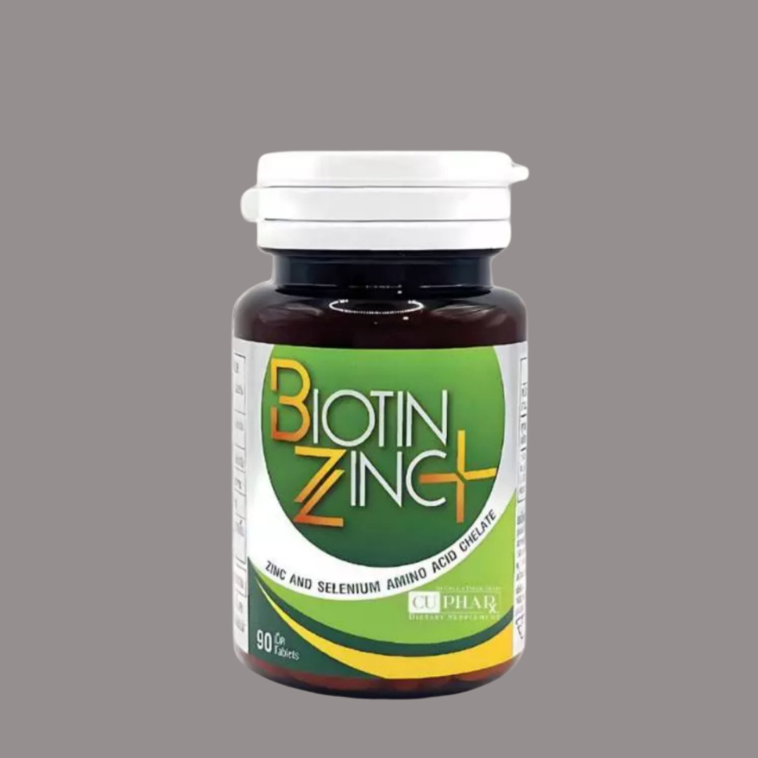 สูตรใหม่!! Biotin Zinc Plus เพิ่ม Selenium 90 เม็ด/กระปุก คณะเภสัชจุฬา (ดูแลปัญหาผมร่วง เล็บเปราะบาง ผิวเป็นสิว)