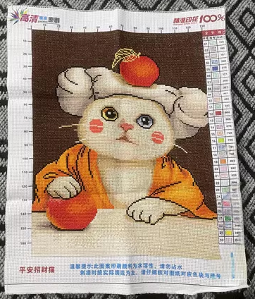 cat-1013 *พร้อมส่ง* ชุดปักครอสติช ลายแมวน้อยแอปเปิ้ล (ปักเต็มผืนผ้า ไม่มีเดินเส้น ผ้า11CTพิมพ์ลาย ปัก 3 เส้นเล็ก) ขนาด 40*49 ซม.ผ้าครอสติช 11CTพิมพ์ลายปักบนผ้า ไหมคอตตอน 30 สี ผังลาย เข็ม