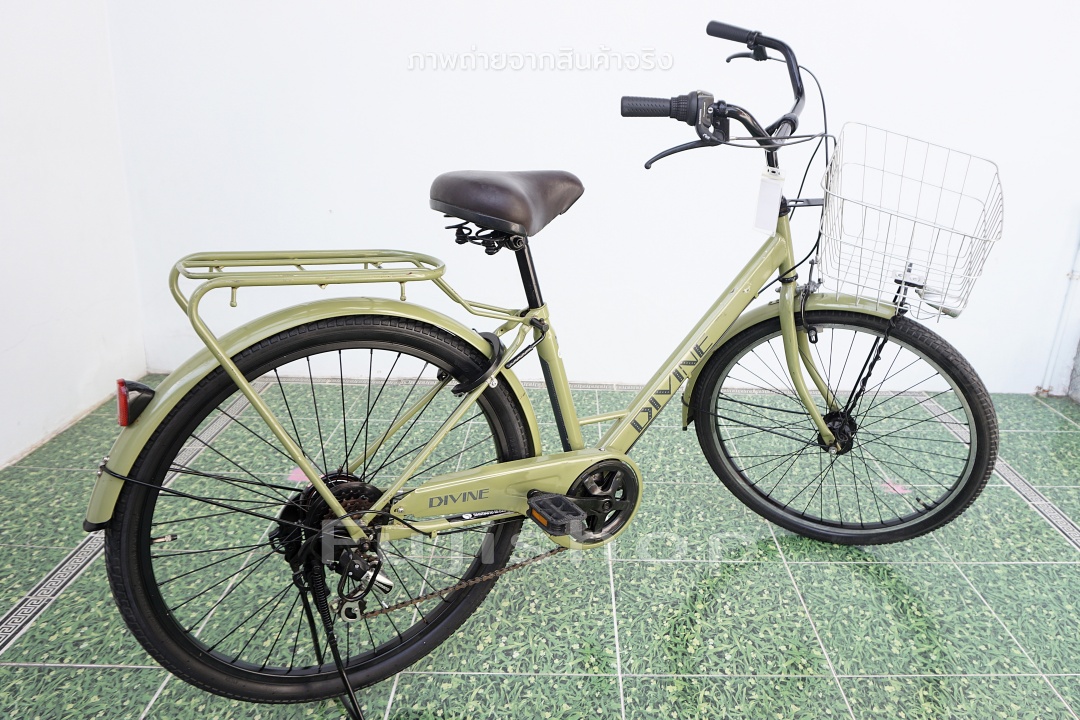 จักรยานแม่บ้านล้อโต ญี่ปุ่น - ล้อ 26x1.95 - เกียร์ 6 สปีด - ไฟหน้าอัตโนมัติ - Divine - สีเขียว [จักรยานมือสอง]