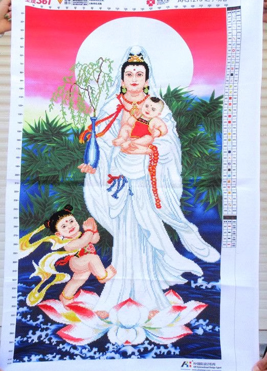 tep-1009 *พร้อมส่ง* ชุดปักครอสติช ลายพระโพธิสัตว์กวนอิม (ปักเต็มผืนผ้า ไม่มีเดินเส้น ผ้า11CTพิมพ์ลาย ปัก 3 เส้นเล็ก) ขนาด 71*118 ซม.ผ้าครอสติช 11CTพิมพ์ลายปักบนผ้า ไหมคอตตอน 51 สี ผังลาย เข็ม