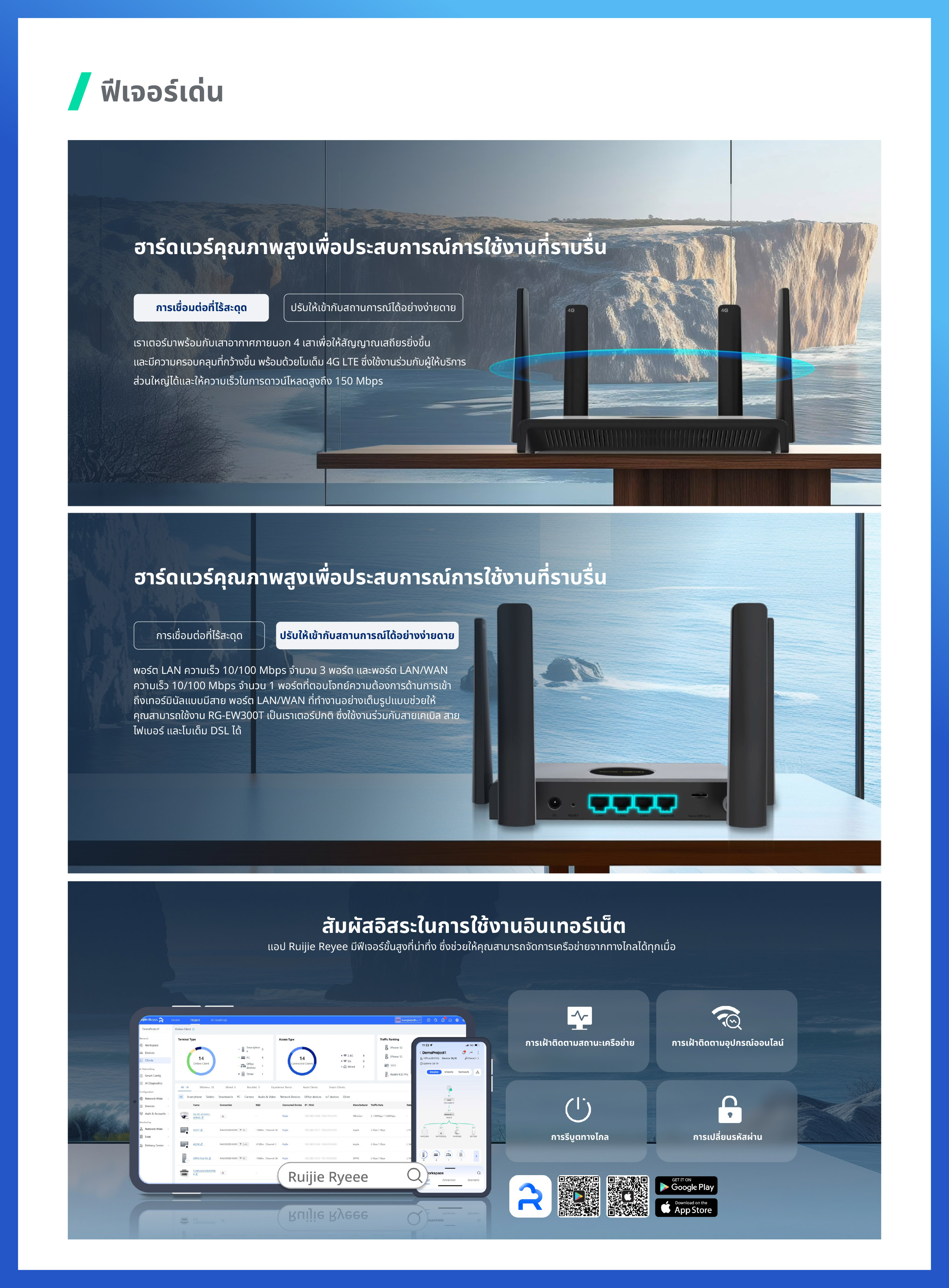 RUIJIE RG-EW300T 4G LTE Wireless Router N300, 3 Lan Port + 1 Wan/Lan Port BY BILLIONAIRE SECURETECH RG-EW300T