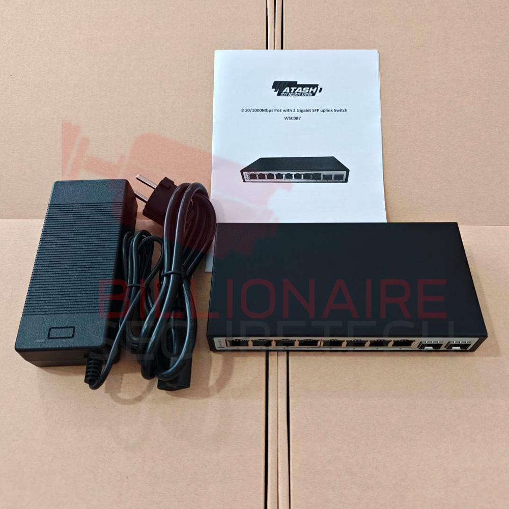 WATASHI WSC087 : 8PoE Port AI Gigabit PoE Switch with 2GE Uplink 250M 96W BY BILLIONAIRE SECURETECH WSC087