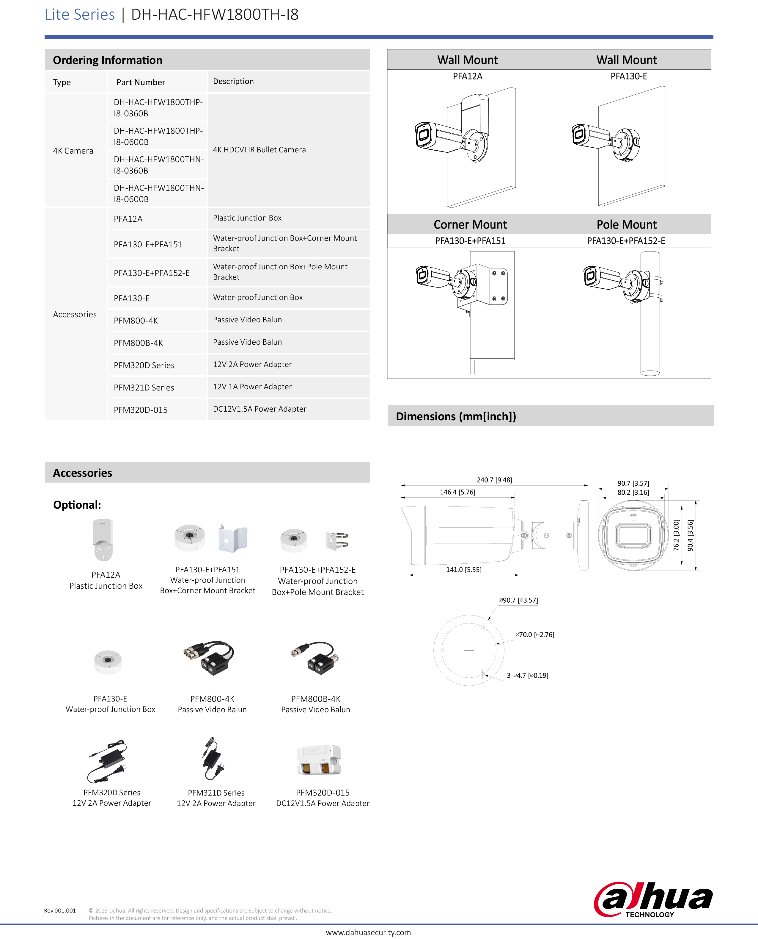 DAHUA HAC-HFW1800THP-I8 (3.6 mm.) กล้องวงจรปิดระบบ HD 8 ล้านพิกเซล, IR 80 M. BY BILLIONAIRE SECURETECH HFW1800THP-I8 (3.6 mm.)