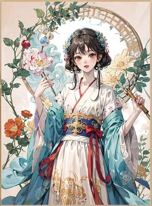 lady-1002 *พร้อมส่ง* ชุดปักครอสติช ลายสาวสวยกับดอกไม้ (ปักเต็มผืนผ้า ไม่มีเดินเส้น ผ้า9CTพิมพ์ลาย ปัก 4 เส้นเล็ก) ขนาด 60*80 ซม.ผ้าครอสติช 9CTพิมพ์ลายปักบนผ้า ไหมคอตตอน 57 สี ผังลาย เข็ม