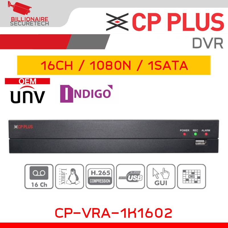 CP PLUS CP-VRA-1K1602 DVR 16CH 1080P K.264 1SATA HDMI/VGA BY BILLIONAIRE SECURETECH CP-VRA-1K1602