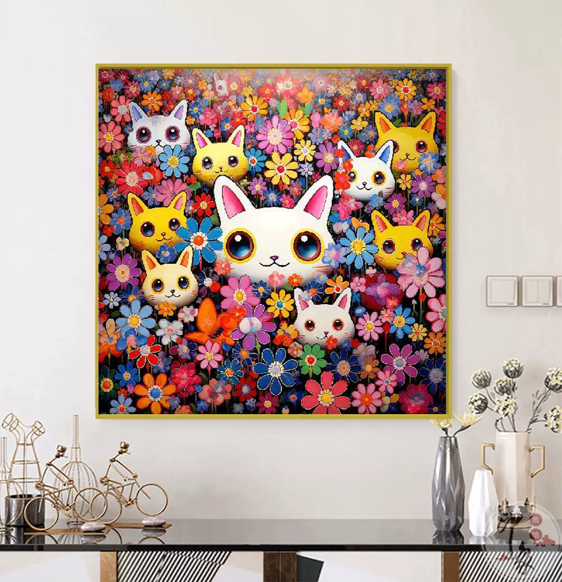 cat-1107 *สินค้าหมด* ชุดปักครอสติช ลายแมวน้อยดอกเดซี่ (ปักเต็มผืนผ้า ไม่มีเดินเส้น ผ้า11CTพิมพ์ลาย ปัก 3 เส้นเล็ก) ขนาด 61*61 ซม. ผ้าครอสติช 11CTพิมพ์ลายปักเต็มลายผ้า ไหมคอตตอน 39 สี ผังลาย เข็ม