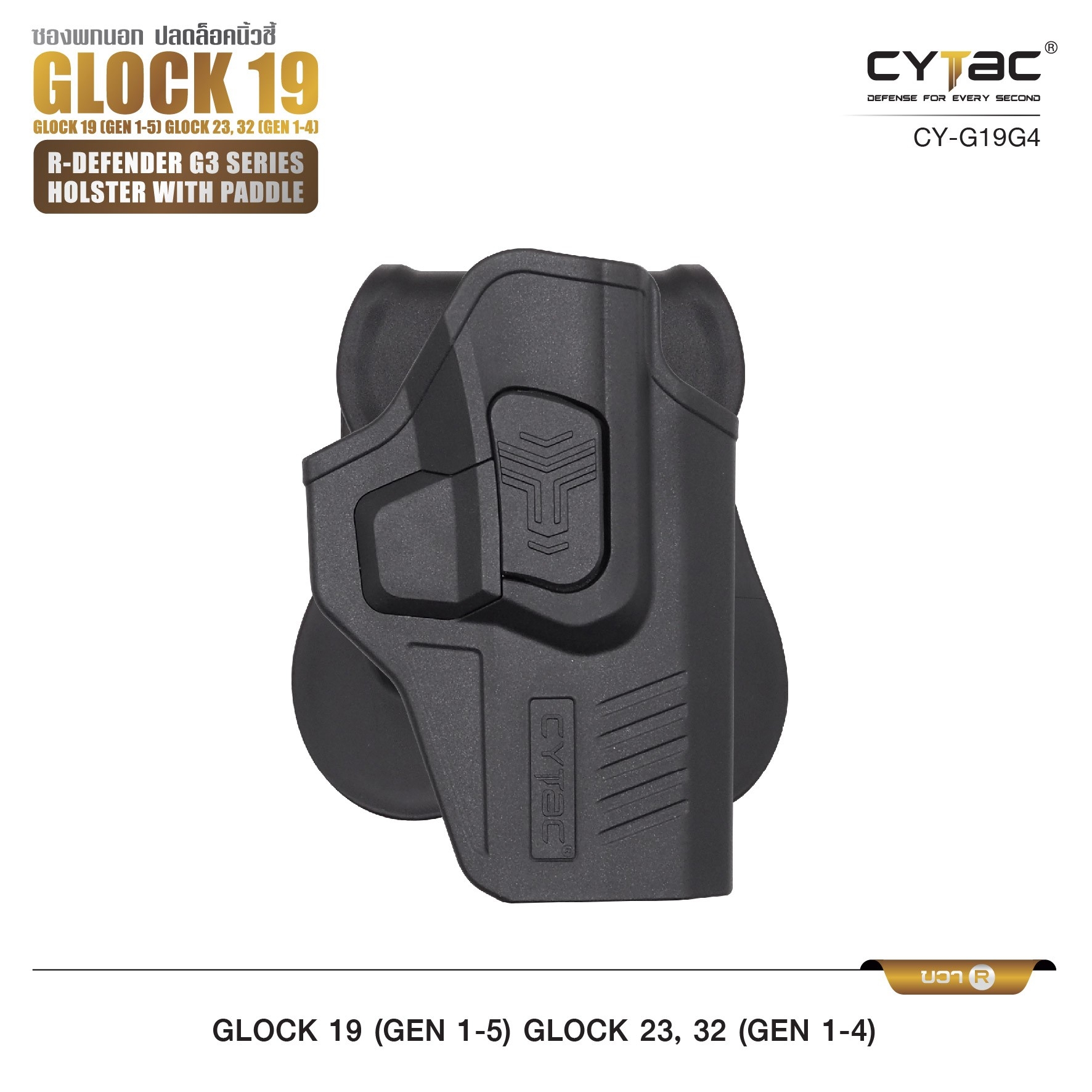 รุ่น GIock 19, 23, 32 Level II Holster | CYTAC Holster ซองพกนอกปลดนิ้วชี้