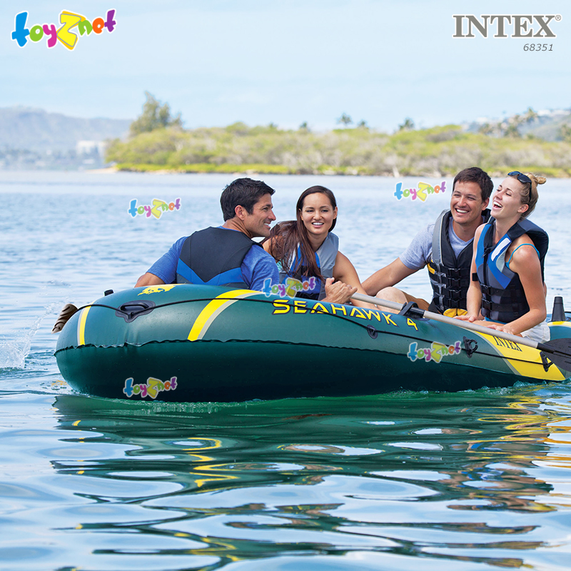 Intex Seahawk 4 Boat Set w/Alum. Oars & DQII Air Pump no.68351