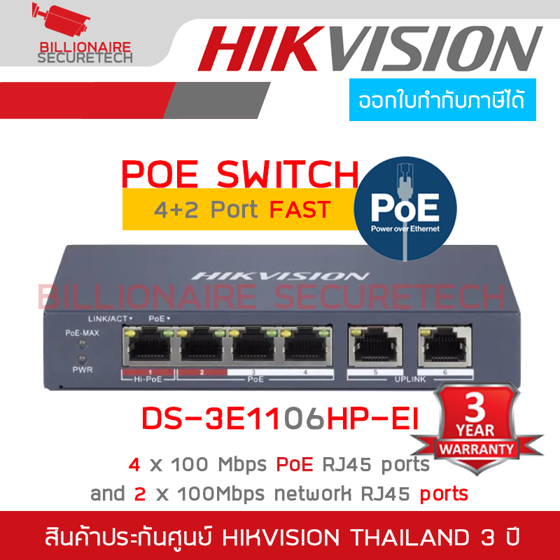 HIKVISION DS-3E1106HP-EI : 4 Port Fast Ethernet Smart POE Switch BY BILLIONAIRE SECURETECH DS-3E1106HP-EI