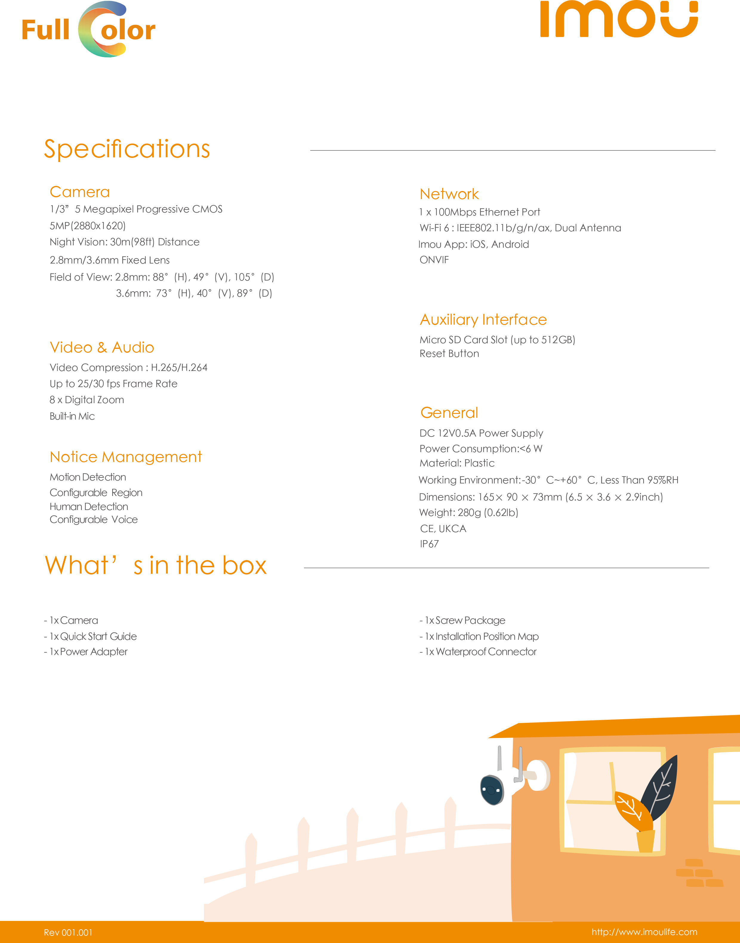 IMOU IPC-F52FP : BULLET 2E 5MP กล้องวงจรปิด WIFI IR 30 M. Full-Color, มีไมค์ในตัว, ติดตั้งภายนอกได้ เลือกความจุการ์ดได้ BY BILLIONAIRE SECURETECH IPC-F52FP