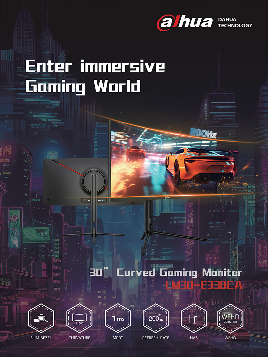 DAHUA LM30-E330CA 30'' VA WFHD Gaming Curved Monitor 200Hz Refresh Rate , Response Time MPRT 1 ms : 1×DP, 2×HDMI BY BILLIONAIRE SECURETECH LM30-E330CA