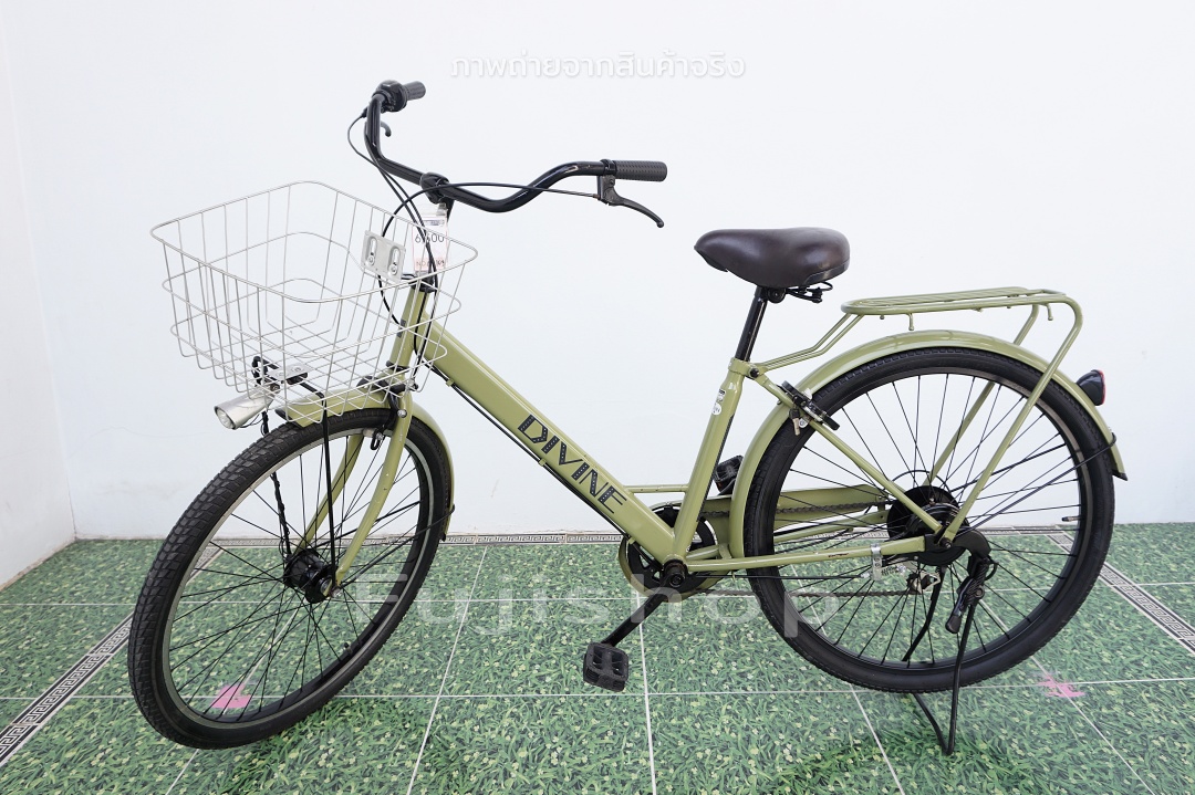จักรยานแม่บ้านล้อโต ญี่ปุ่น - ล้อ 26x1.95 - เกียร์ 6 สปีด - ไฟหน้าอัตโนมัติ - Divine - สีเขียว [จักรยานมือสอง]