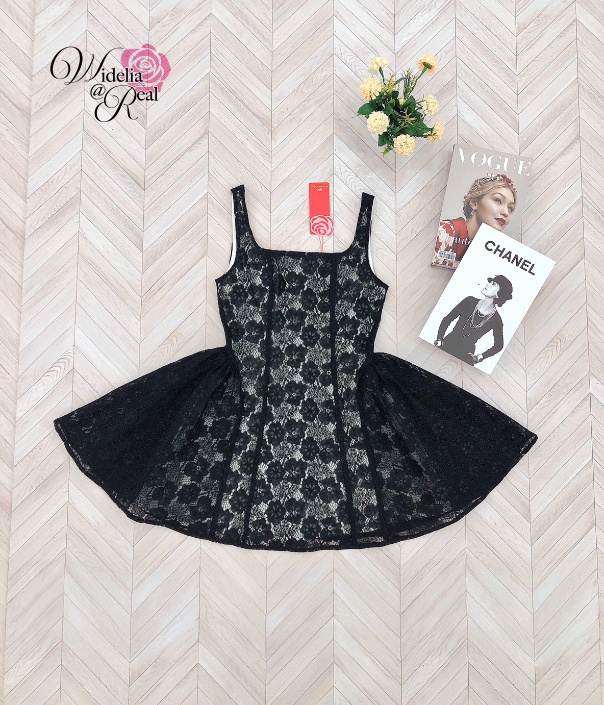 Korea Dress เดรสสายเดี่ยว ด้านหลังร้อยเชือกผูกโบว์ (ดำ)