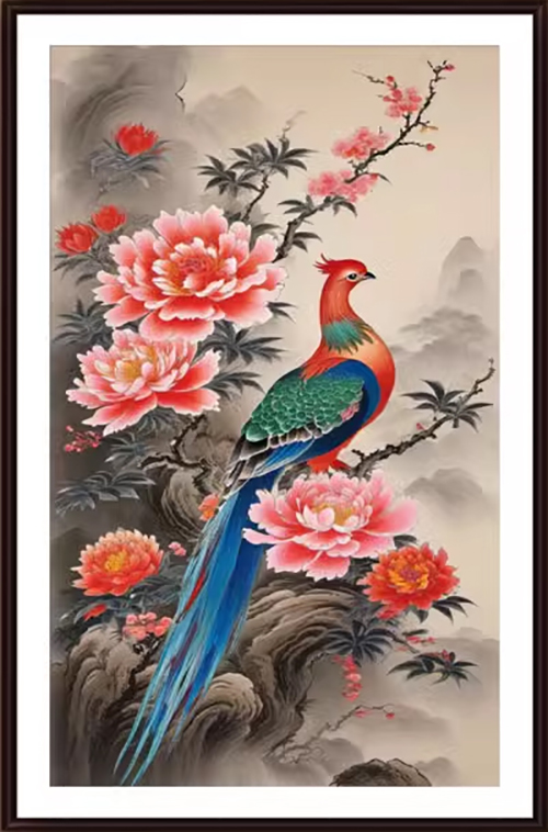peacock-1059 *สินค้าหมด* ชุดปักครอสติช ลายนกยูงกับช่อโบตั๋น ชุดที่ 2 (ปักเต็มผืนผ้า ไม่มีเดินเส้น ผ้า11CTพิมพ์ลาย ปักครั้งละ 3 เส้นเล็ก) ขนาด 50*80 ซม.ผ้าครอสติช 11CTพิมพ์ลายปักบนผ้า ไหมคอตตอน 39 สี ผังลาย เข็ม
