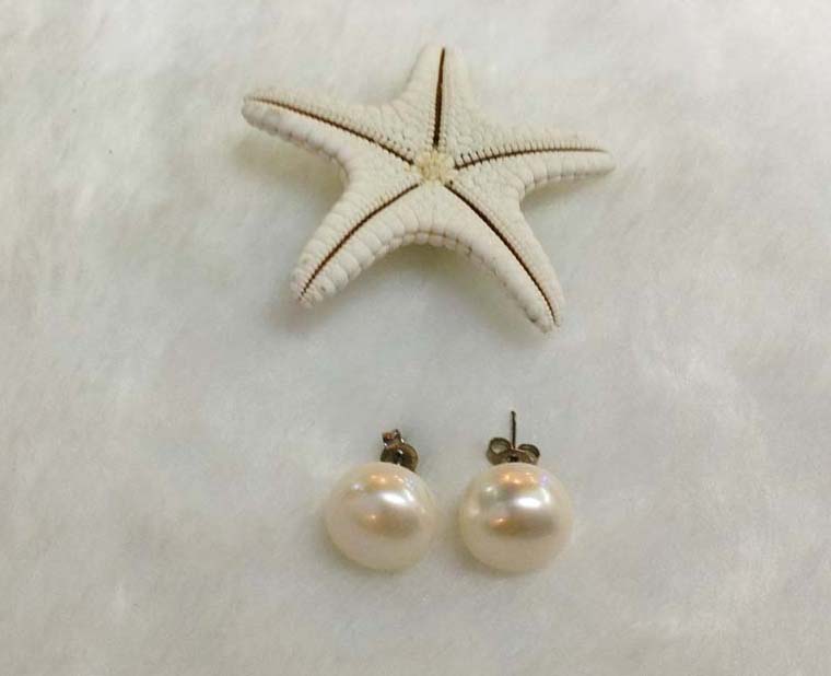 ต่างหูไข่มุกแท้ 11-12 มิล ก้านเงินแท้ มุกซาลาเปา