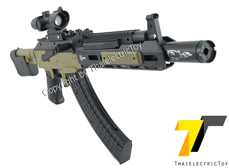 ปืนอัดลมพลาสติก AK117 ชักยิงทีล่ะนัด หนัก 615 กรัม ยาว 70 ซม. มีเลเซอร์ ใช้ลูกกระสุนพลาสติก 6 มิล