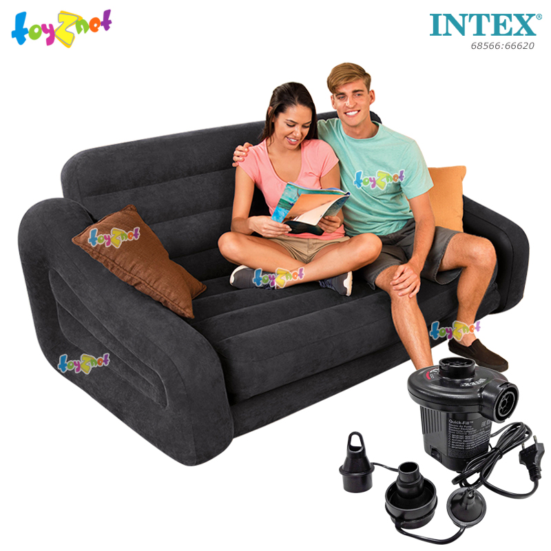 Intex Pull-Out Sofa 1.93x2.31x0.71 m Black no.68566 + Quick-Fill Electric Air Pump
